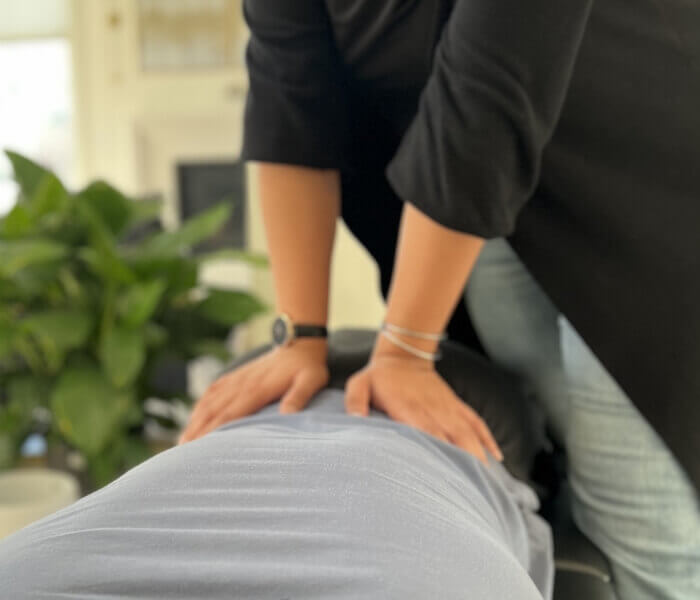 Dr. Hans performing a gentle adjustment on a patient's back